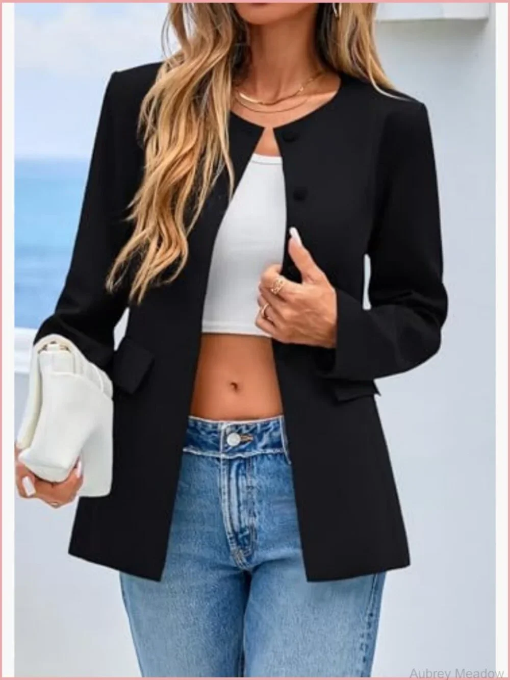 Women's Long Sleeve Blazer Button Down Suit Jacket Work Office